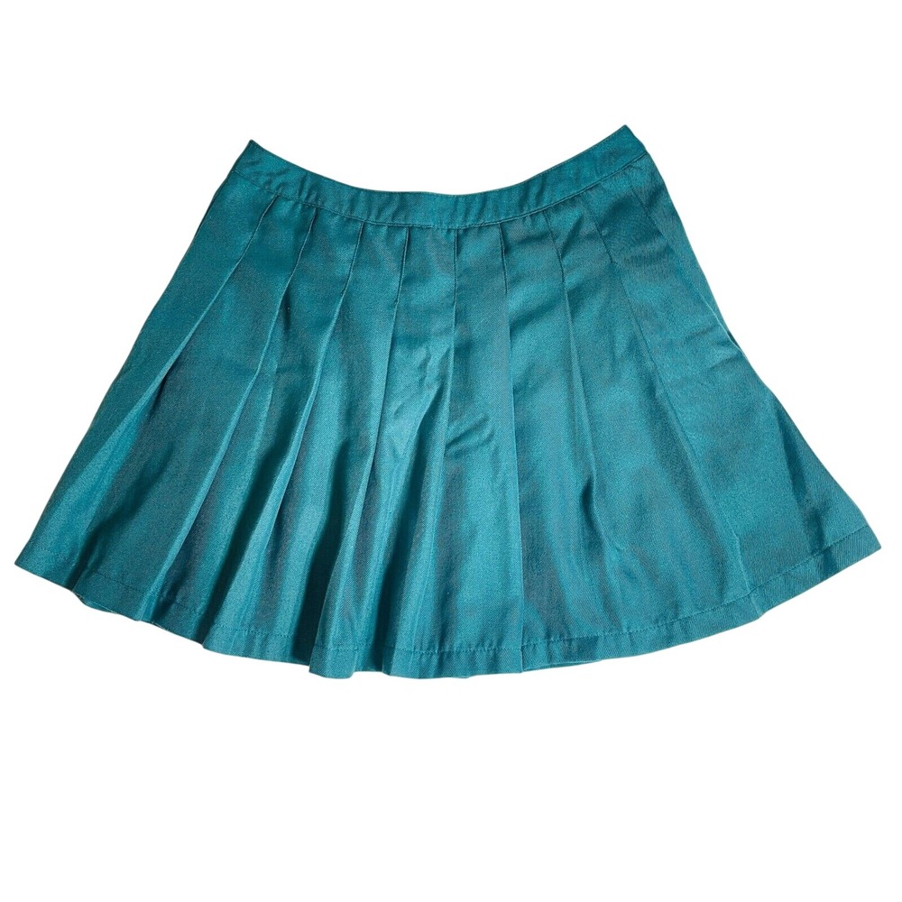 Forever 21 Pleated Mini Skirt Size M Blue Green High Rise Academia Preppy School - Picture 7 of 7